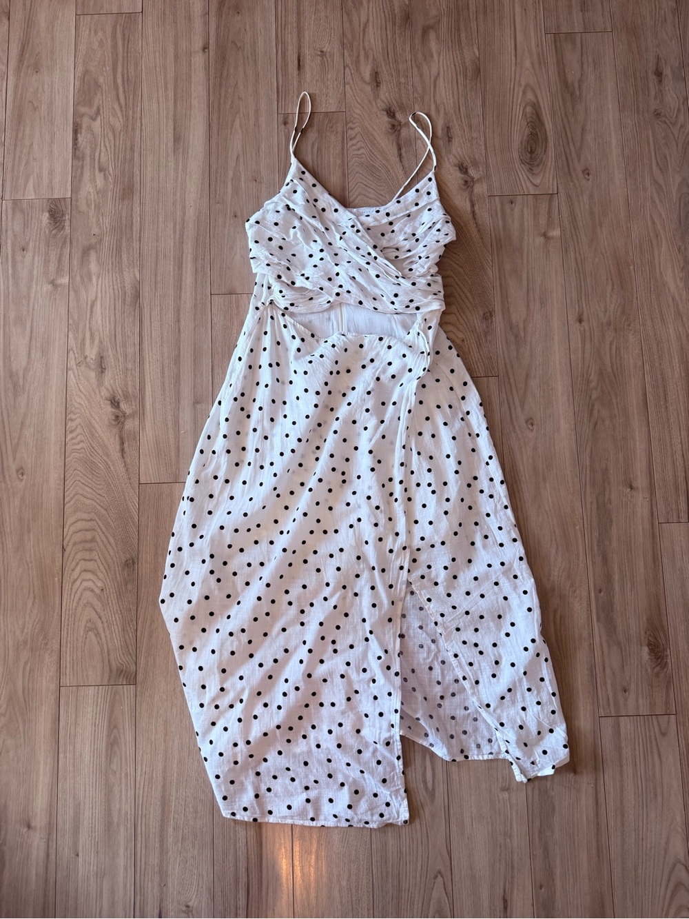 Lush White Spaghetti-Strap Polka Dot Midi Dress